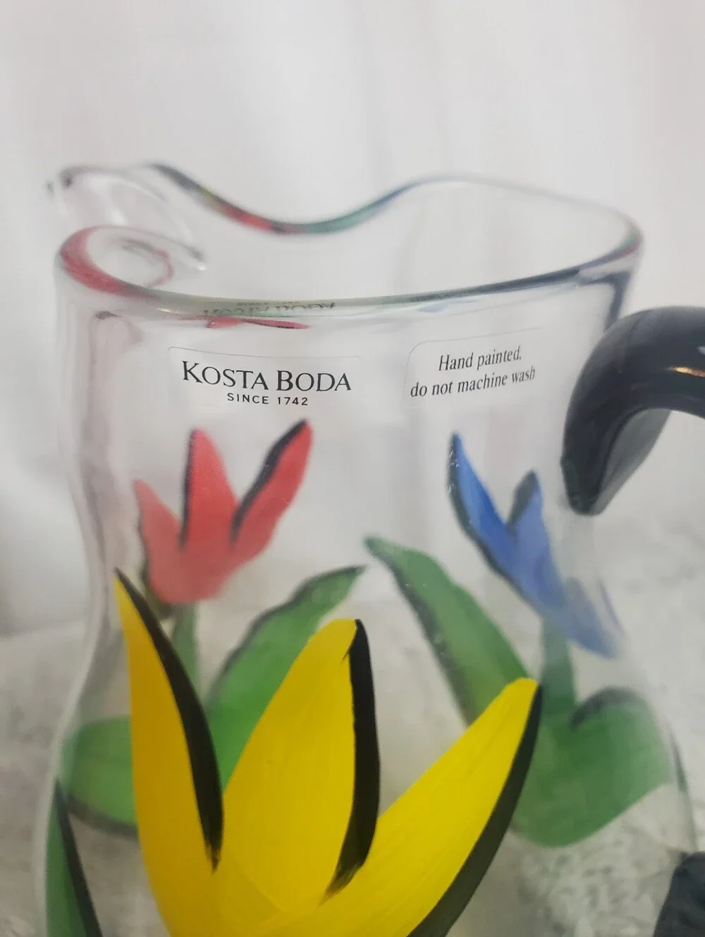 VTG Kosta Boda Ulrica Hydman-Vallien Art Glass 'Tulipa' Pitcher EUC Orig Sticker